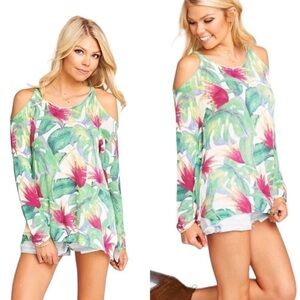 Show Me Your MuMu Shiver Shoulder Sweater XS Palm Flings‎ botanical lightweight
